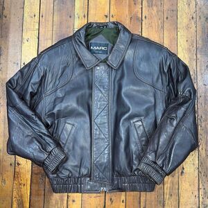 Marc New York Leather‎ Bomber Jacket Men's Large Dark Brown